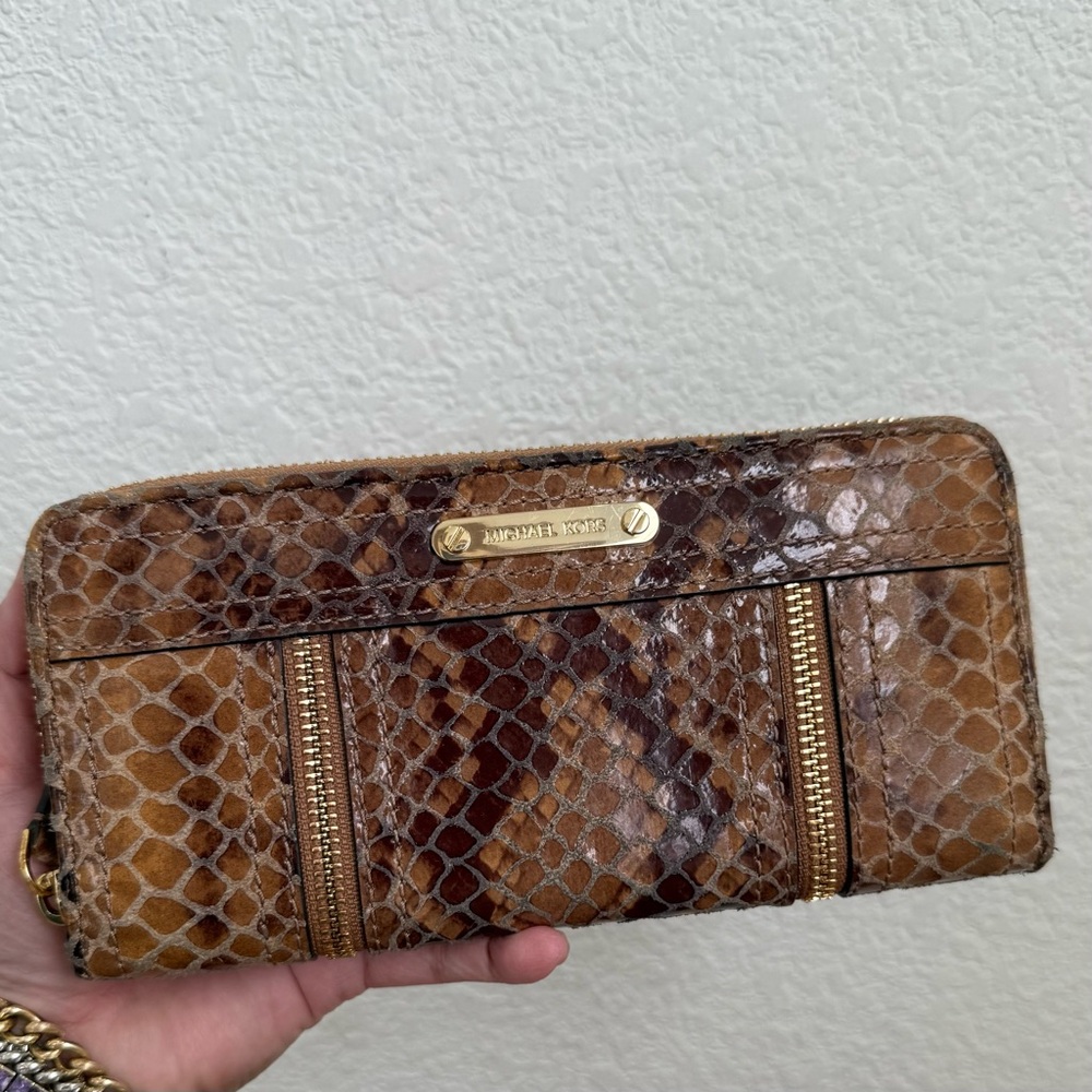 Michael Kors Moxley Brown Python Leather Gold Zip… - image 3
